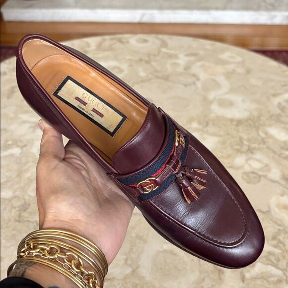 Authentic Gucci Paride Interlocking G Tasselled Leather Loafers Bordeaux - Picture 12 of 16